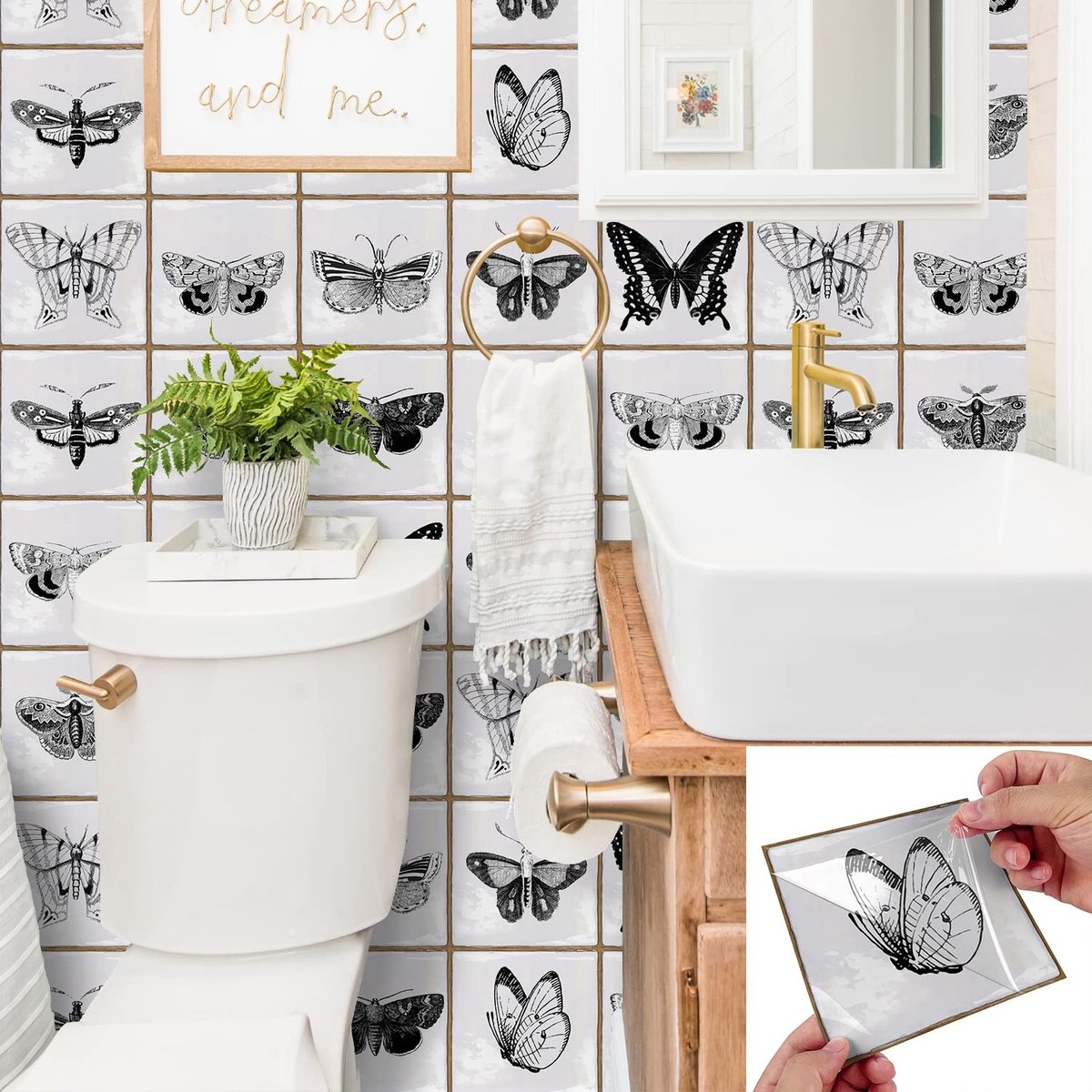 Dailygoods- Tegelsticker Set van 10 - Zelfklevende Tegels - 15x15 cm - Zwart/Wit - Muurdecoratie - Geschikt voor Keuken/Badkamer - Muursticker