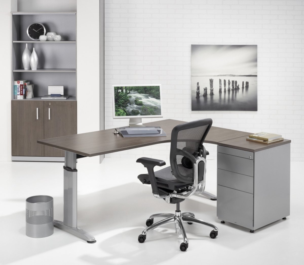 HHV | Hoekbureau T-Model Rechts 180x120cm | Kleurblad: Licht Eiken| Framekleur: Antraciet (RAL 7016)