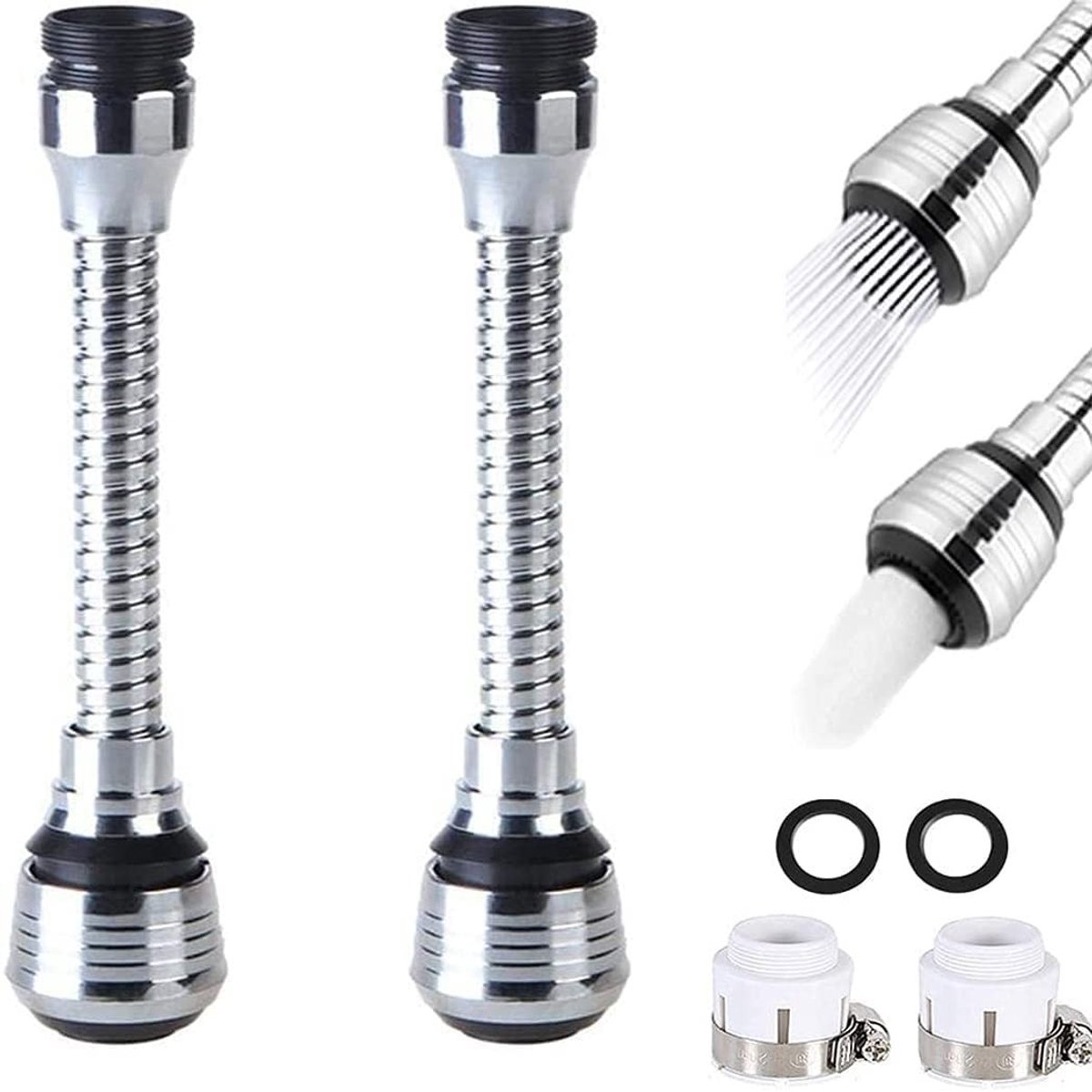 Dailygoods - Verstelbare Tap Beluchter - 360 ° Swivel - Ideaal voor Keuken en Badkamer - Zilver - Kraan Spray Head - Inclusief Adapter
