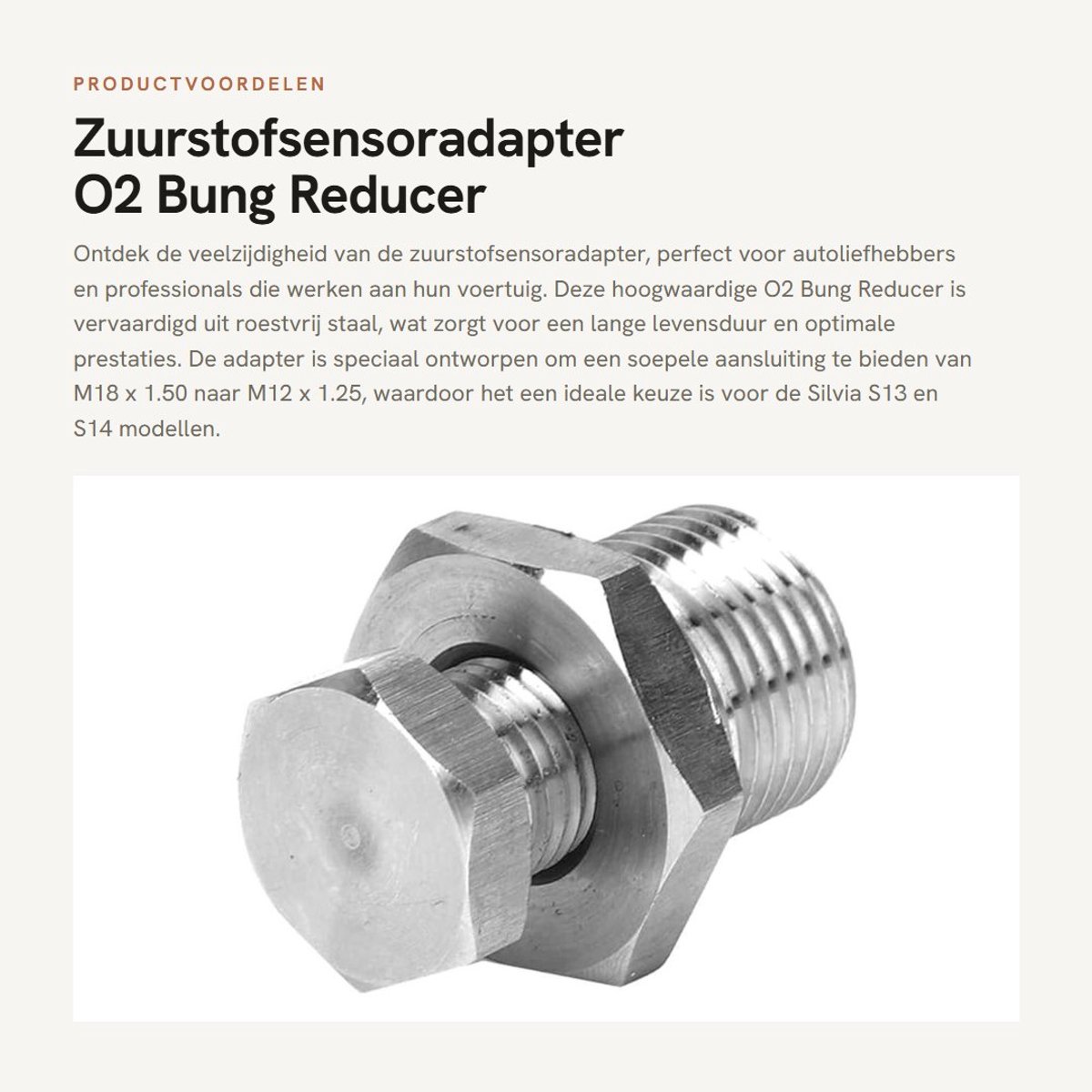 Dailygoods - Zuurstofsensoradapter - O2 Bung Reducer - Roestvrij staal - Geschikt voor Silvia S13 S14 - Hoogwaardig - M18 x 1.50 naar M12 x 1.25