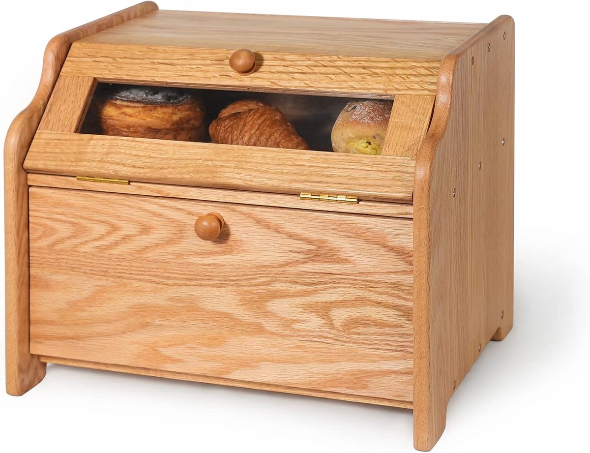 Brooddoos Eikenhout - Broodtrommel - Brood Opslag - Dubbele Plank - 22.44 Liter - Natuurlijk
