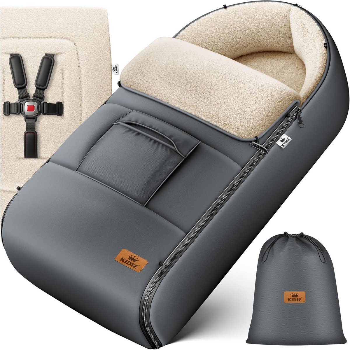 Babyvoetenzak - Winterzak kinderwagen - Warm en droog - Universeel en wasbaar - 95 cm - Antraciet
