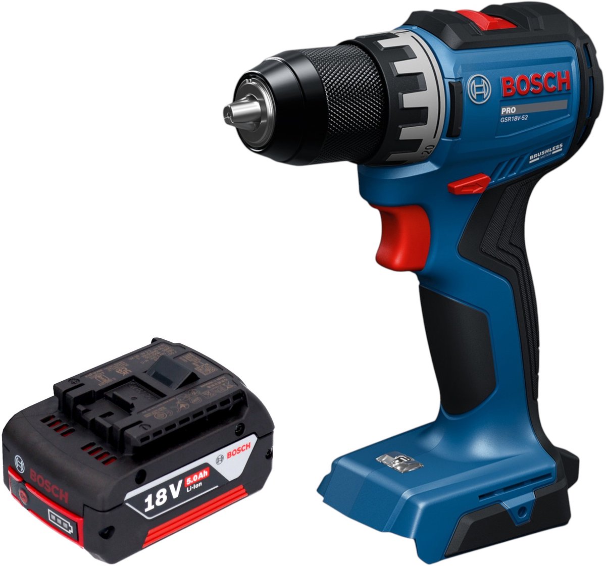 Bosch GSR 18V-52 Professional accuboormachine 18 V 70 Nm borstelloos + 1x accu 5,0 Ah - zonder oplader