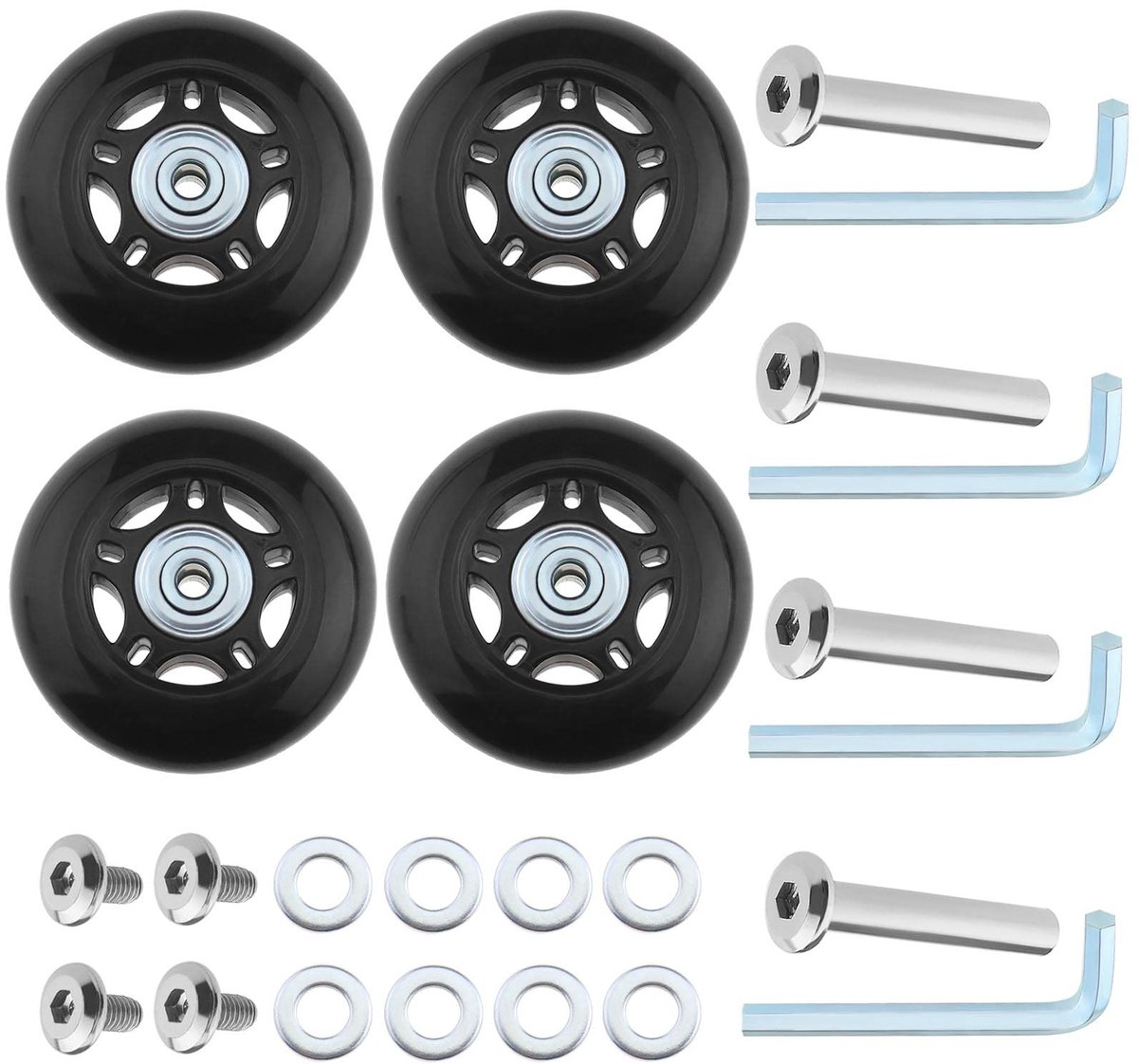 Kofferwielen Vervangset 70mm - Rubber - 2 Stuks - Axles 40mm - Scharnierwielen - Stabiel en Duurzaam - Bagagewielen