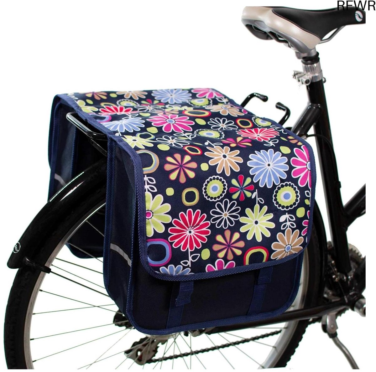 Dubbele Fietstas - Fietstassen Bagage - Boodschappen Vervoeren - Waterafstotend Materiaal - 26 Liter - Roze Bloemen
