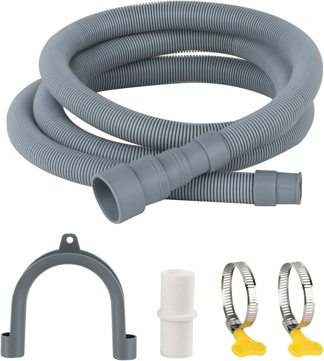 Universele afvoerslangverlenging – 3 m x 30 mm – Geschikt voor wasmachines en vaatwassers – Inclusief slangkoppeling & montageset – Grijs