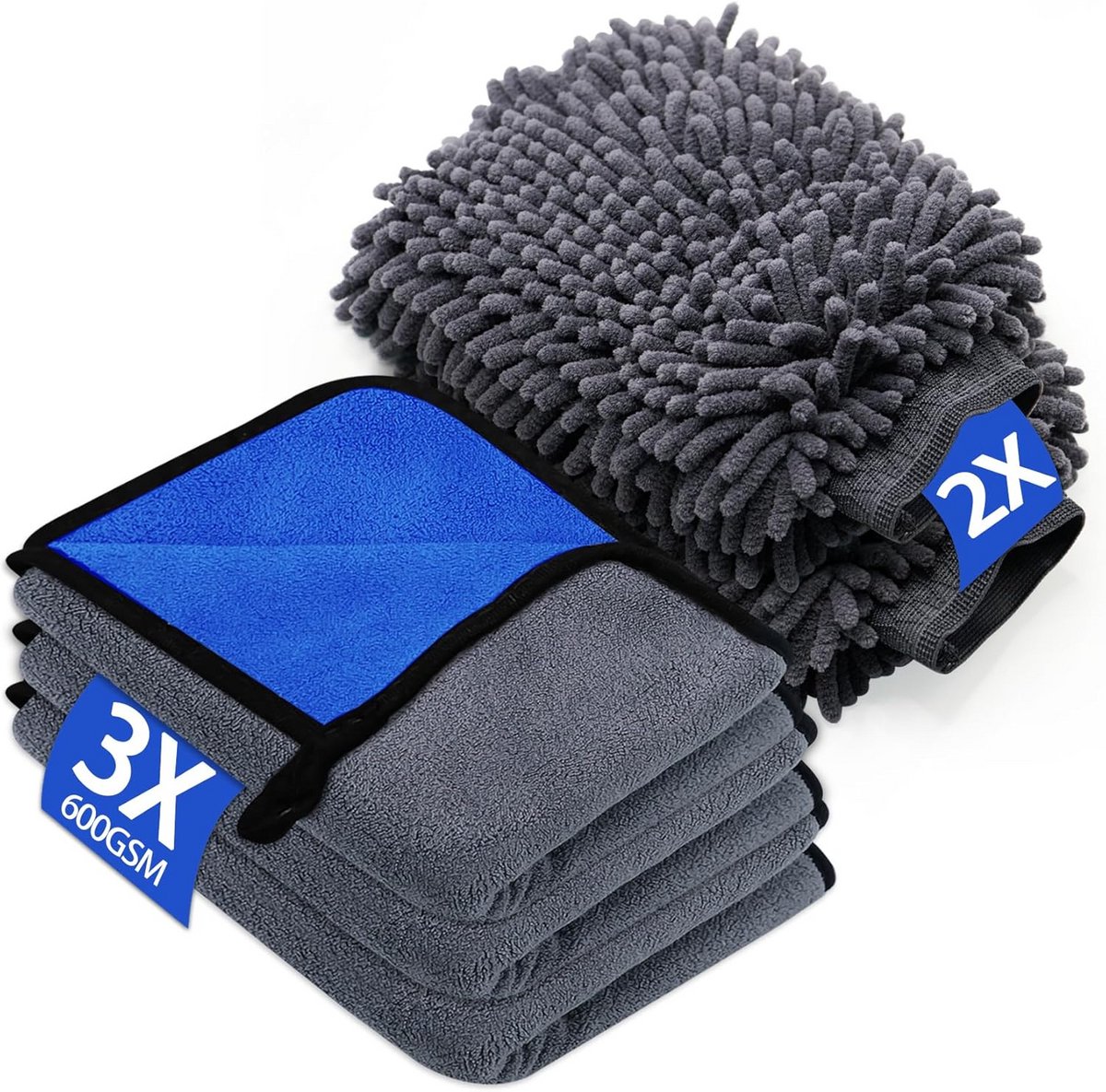 Auto Poets Set - Microvezel Doeken - Auto Reinigen - Extra Absorberend - 5 Delig - Blauw