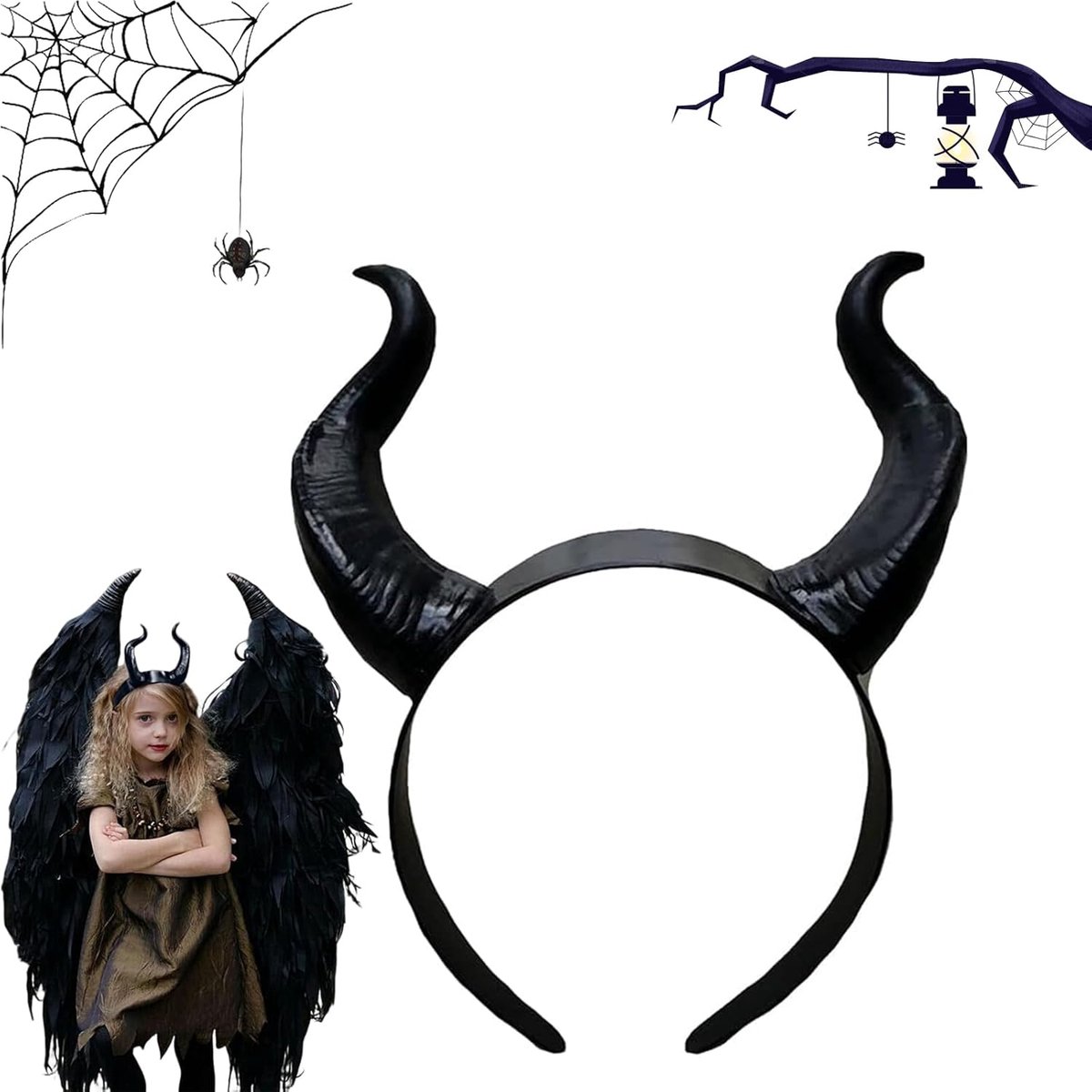 Halloween Hoofdband - Halloween Koningin Duivelshoorn Hoofdband - Feest Hoofdband - Dames Hoorn Hoofdband - Geschikt voor Cosplay, Maskeradefeesten, Carnaval en Ballen - Zwart