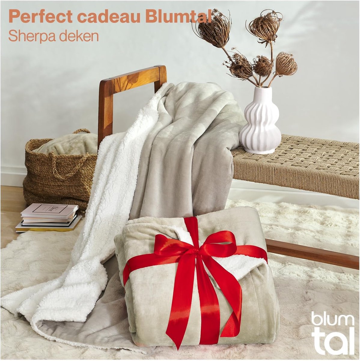 Sherpa Fleece Deken - Zachte Plaid - Koude Avonden - OEKO-TEX Gecertificeerd - 130 x 150 cm - Beige — cadeau in Wonen & Interieur - foto 7