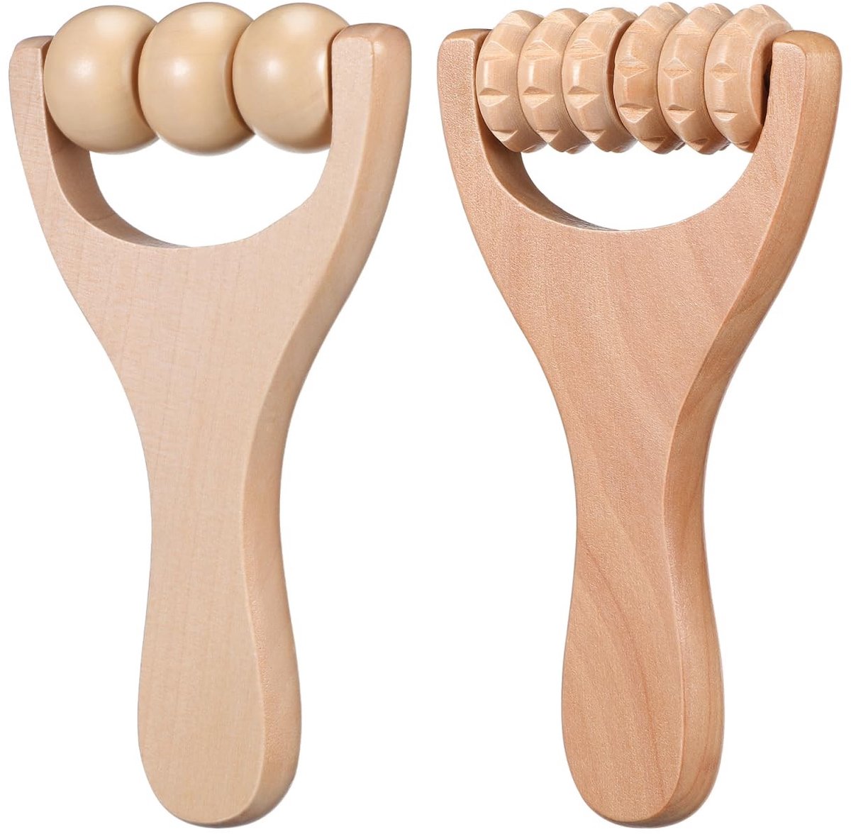 Dailygoods- Massageroller Hout - 2 Stuks - Massageapparaat voor Rug/Nek - Gezichtsroller - Lichaamsmassage - Handvat