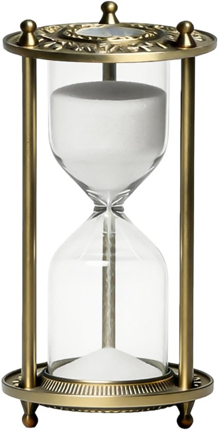 Foto: Dailygoods zandloper 15 minuten messing gouden frame antiek decoratief borosilicaatglas perfect cadeau 23 x 13 x 16 cm timer