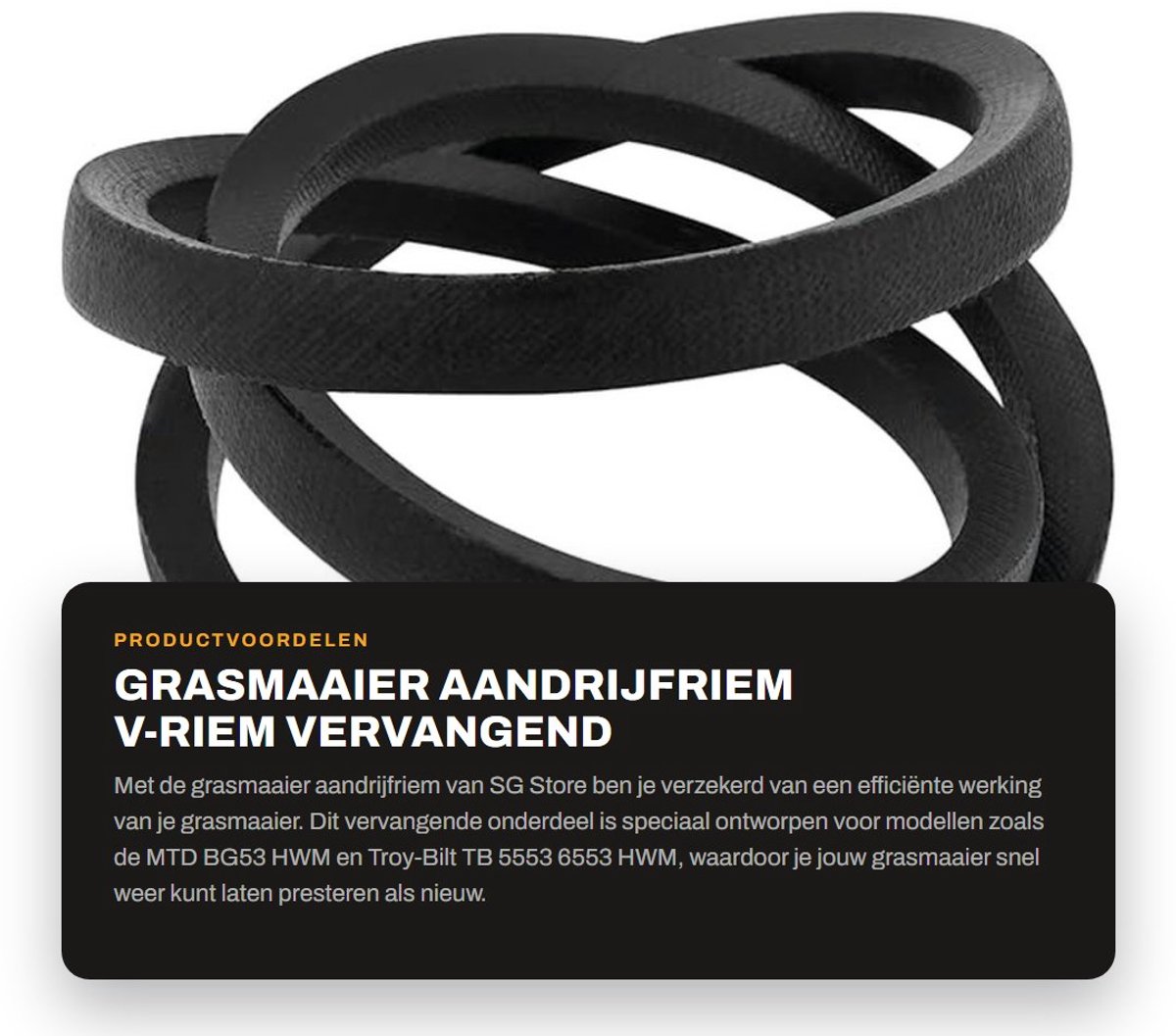 Dailygoods- Aandrijfriem V-riem vervangend onderdeel - Binnenomtrek 750 mm - Buitenomtrek 772 mm - Breedte 10 mm - Compatibel met MTD/Troy-Bilt - Rubber/vezelmaterialen - Grasmaaier Riem