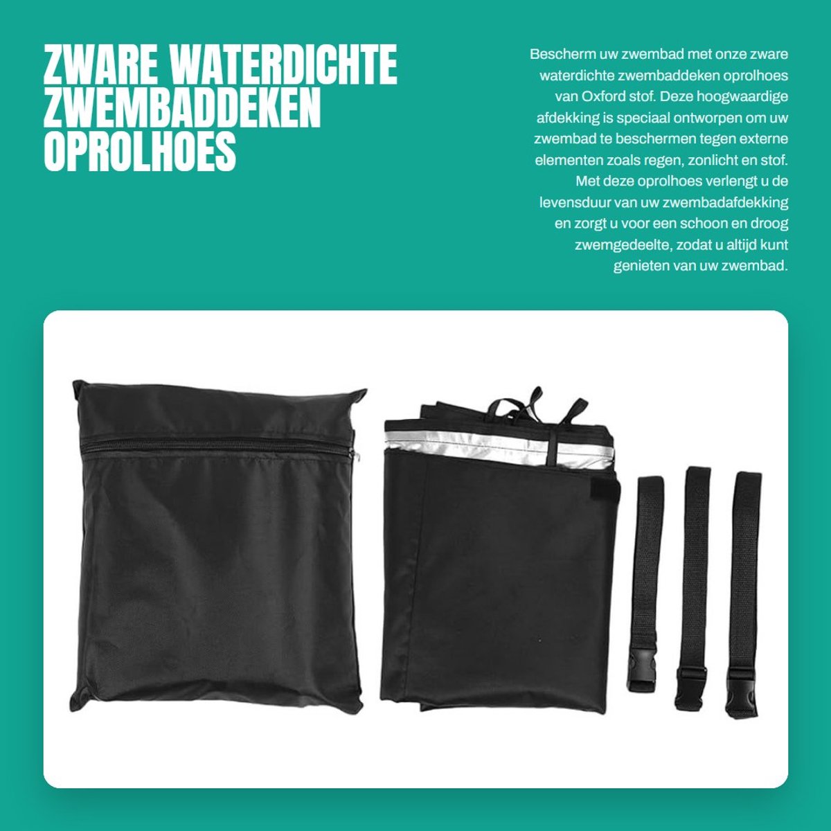 Dailygoods- Zwembaddeken Oprolhoes Waterdicht - Oxford Stof - Bescherming tegen Water - Opbergtas - Accessoires - Voor Diverse Zwembadtypes - Zwembadafdekking