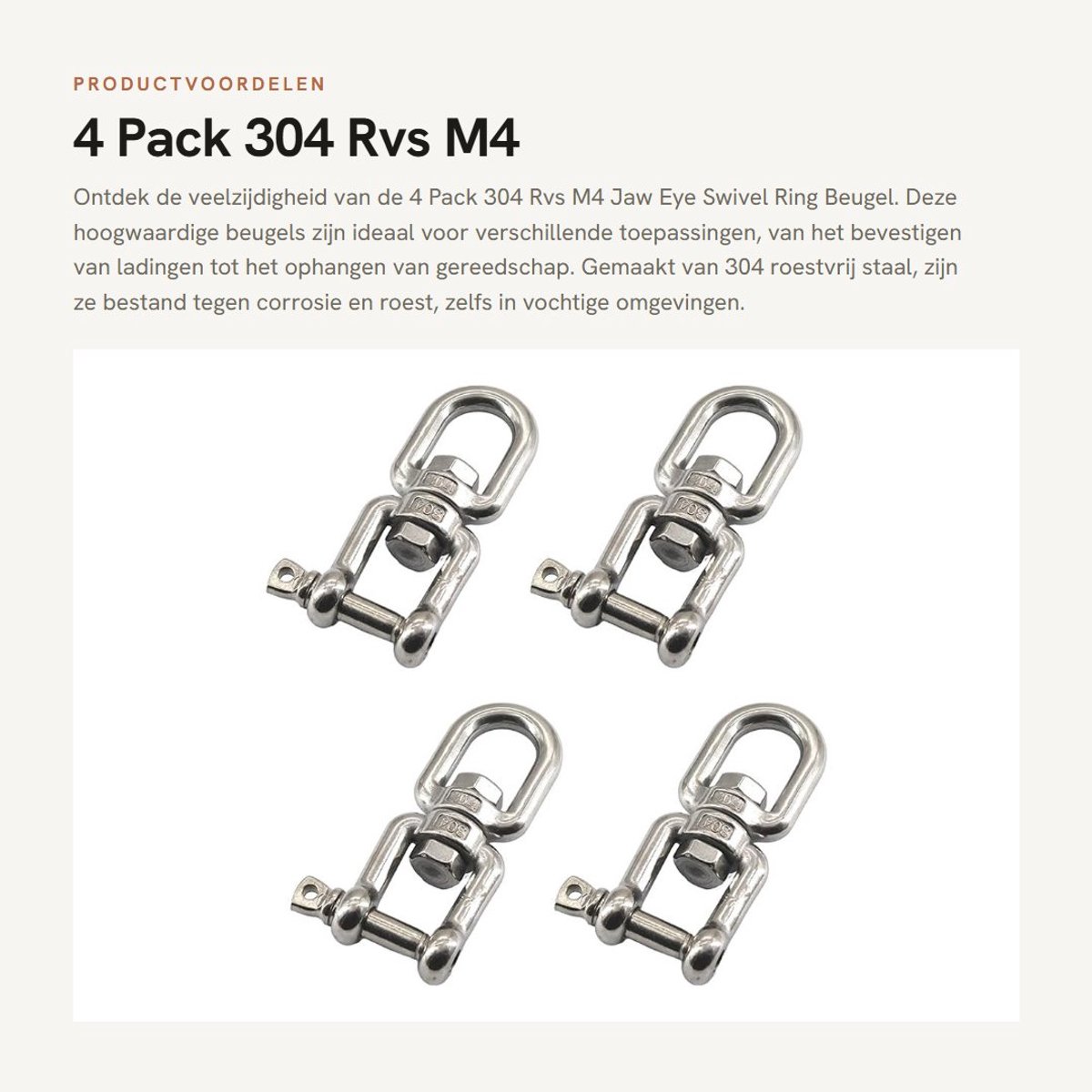 Dailygoods- Swivel Ring 4 Stuks - M4 Oogkaak Beugel - 304 Roestvrij Staal - 360° Draaibaar - Max Belasting 110KG - Corrosiewerend - Ooghaak