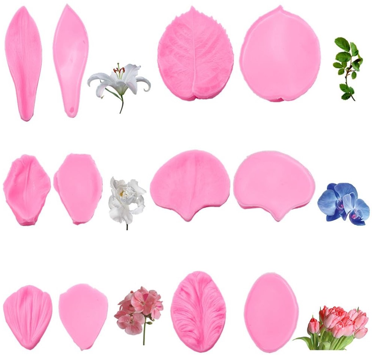 Dailygoods - Silicone Bloem Mallen Set - 12 Stuks voor Cake Decoratie
