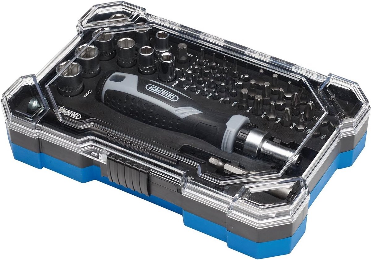 Ratelschroevendraaier Set - Bitset - Klus Klussen - Soft Grip Handvat - 55 Delen - Grijs Zwart