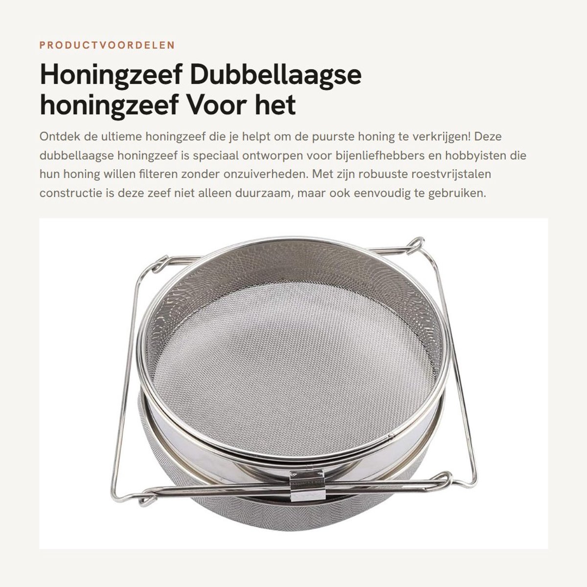 Dailygoods- Honingzeef - Roestvrij Staal - Dubbellaags - Verstelbare Armen - Filterset - V