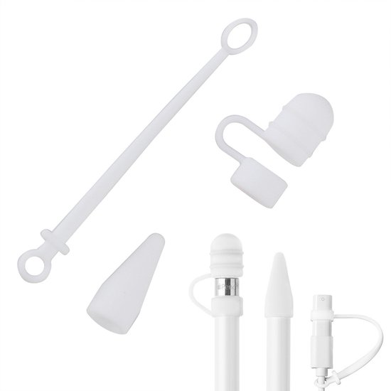 Dailygoods - Apple Potlood Hoesje - Siliconen Cap Houder - Anti-verlies Design - Wit - Geschikt voor iPad Pro - Inclusief Kabel Adapter Tether — afbeelding 3