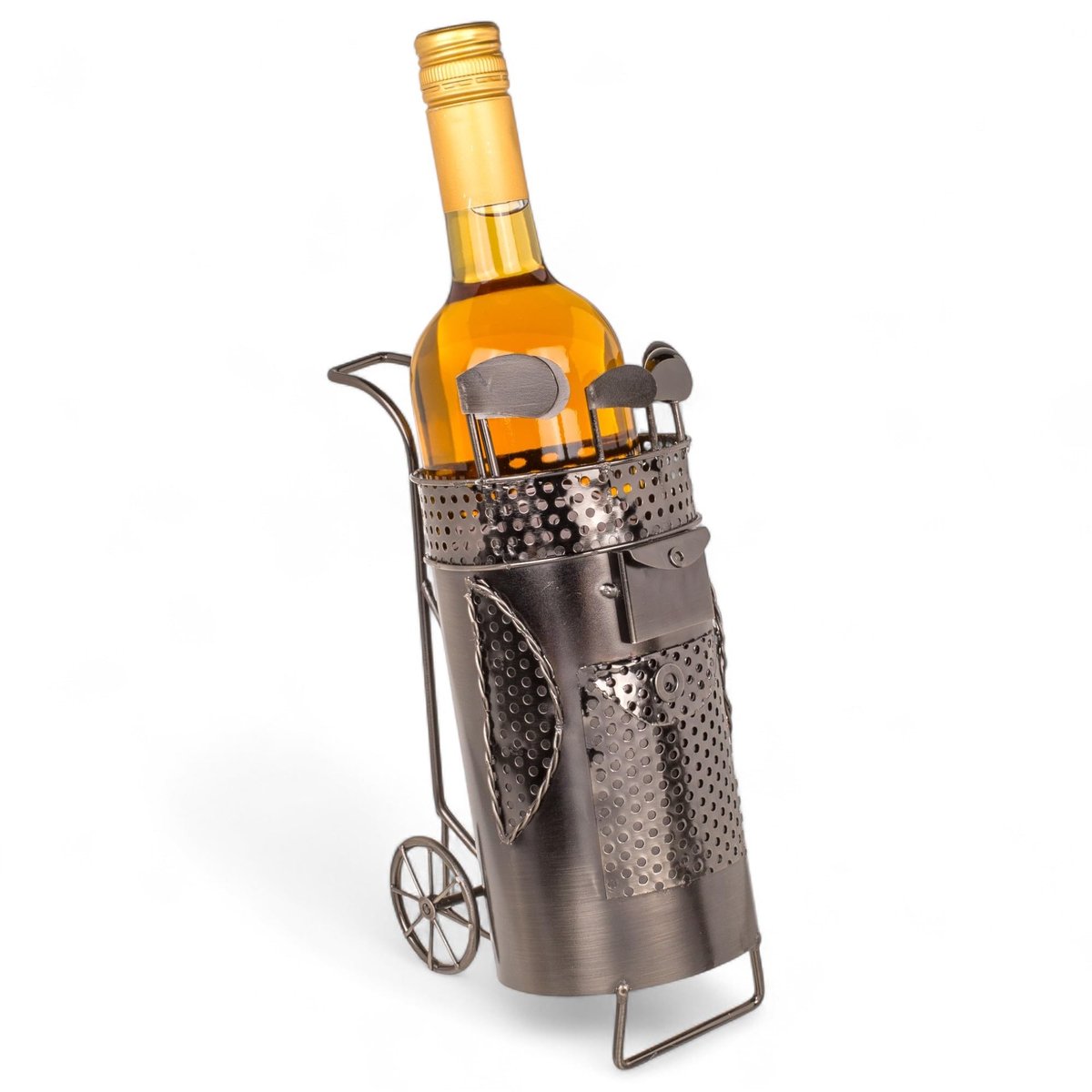 Dailygoods- Wijnflessenhouder - Golftas van ijzer - Decoratieve flessenstandaard - Handgemaakt - 13 x 10 x 25 cm - Origineel cadeau - Wijnstandaard