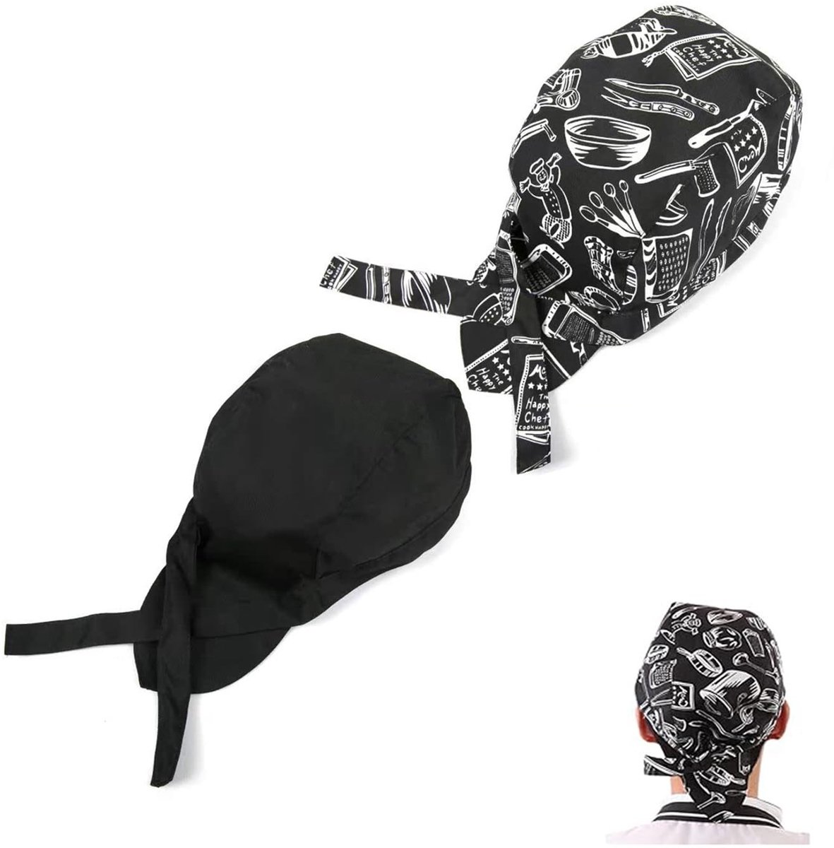 Dailygoods- Koksmuts 2 Stuks - Verstelbaar - Ademend - Katoen - Unisex - Perfect cadeau voor kookliefhebbers - Kookmuts