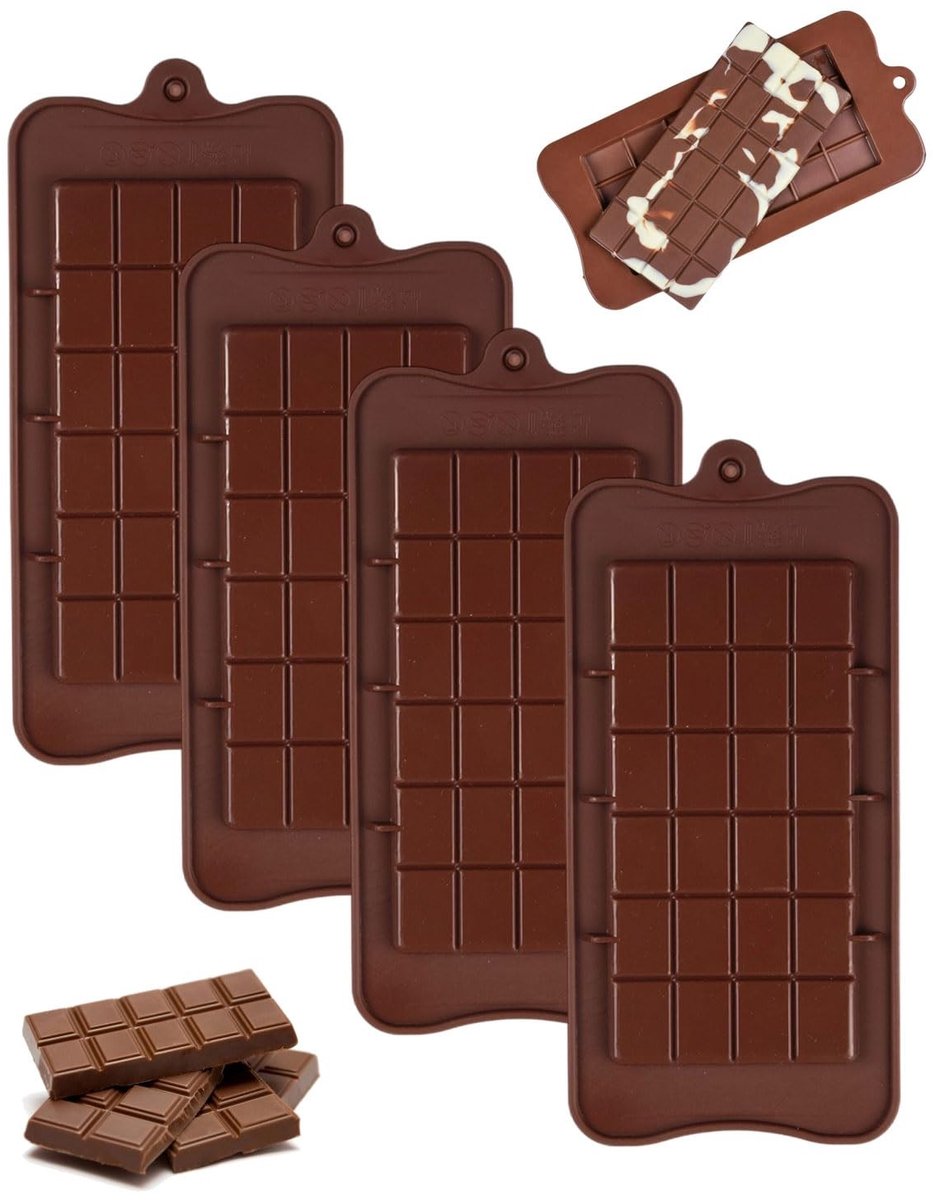 Dailygoods- Chocoladevorm 4 Stuks - Siliconen Mal - Antiaanbaklaag - Voedselveilige Materialen - Duurzaam - Temperatuurbestendig - Makkelijk Schoon te Maken