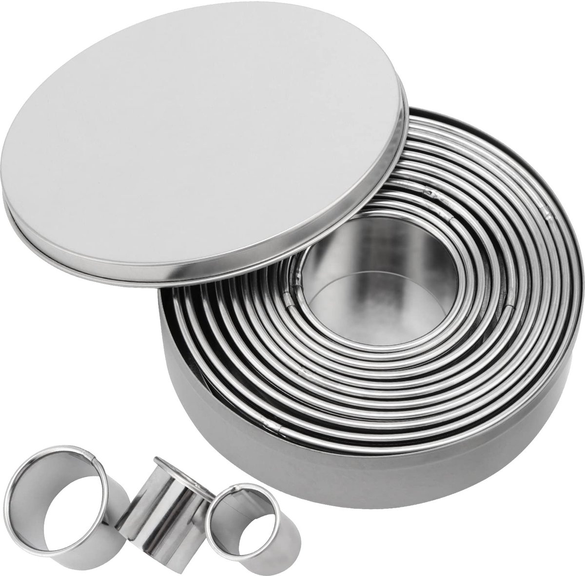 Dailygoods- Koekjessnijder 14 Stuks - Roestvrijstalen Ringkoekjessnijders - Cirkel Koekjessnijders - Bakvormen - Scherp Mes - Eenvoudig te Reinigen - Bakvorm