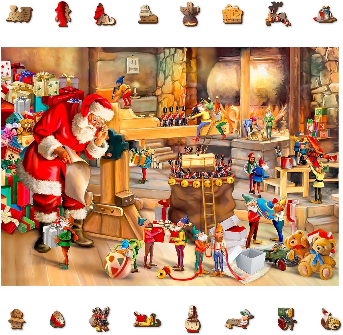 Houten Kerstpuzzel - Kerstmis Puzzel - Ontspannen Winter - Unieke Vormen - 1010 Stukjes - Workshop Kerstman