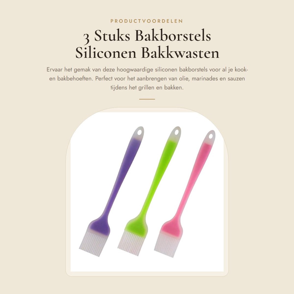 Dailygoods- Bakborstels 3 Stuks - Siliconen Keukenborstels - Vaatwasmachinebestendig - Ergonomisch Ontwerp - Hoge Temperatuur Weerstand - BPA-vrij - Keukenborstel