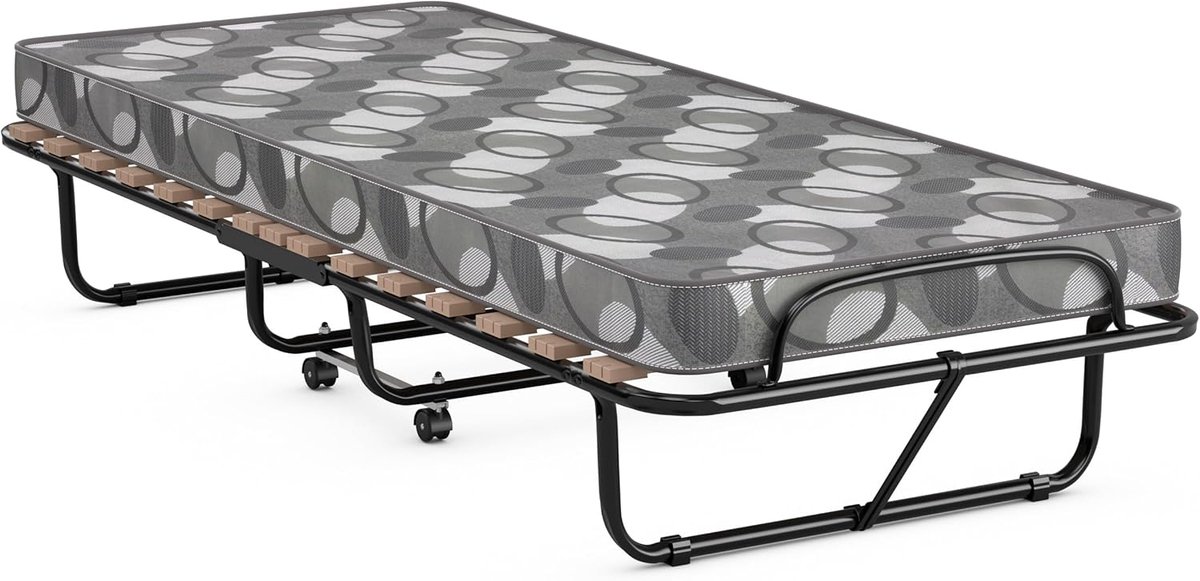 Gastenbed Inklapbaar - Klapbed Logeerbed - Comfortabel Slapen - Met Traagschuim Matras - 190 x 80 cm - Grijs