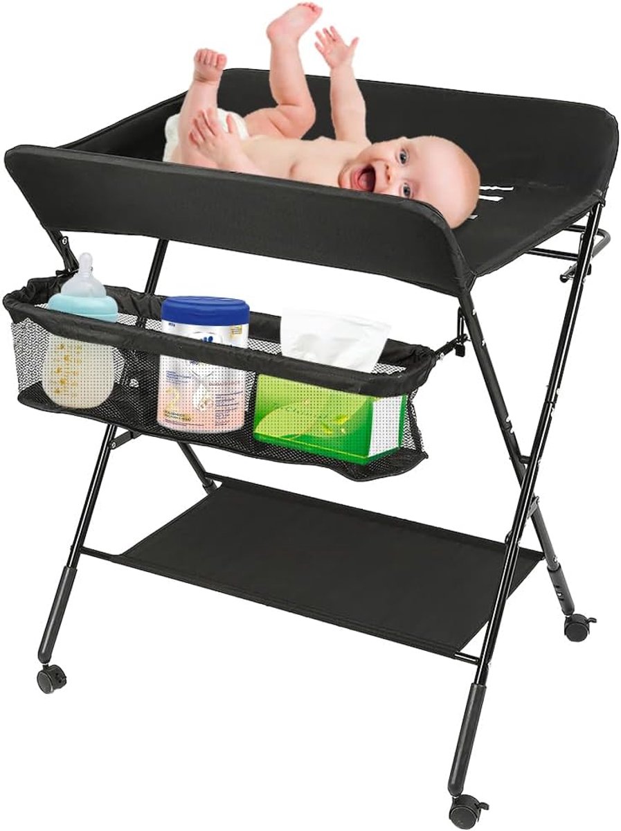 Baby Verschoontafel - Opvouwbaar Babymeubel - Baby Verzorging - 3-voudig Verstelbaar - 80 x 66 x 98 cm - Zwart