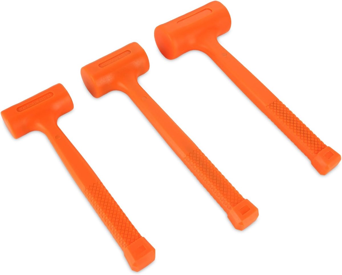 Dode slaghamers set - Rubberen hamers - Klusserij en reparatie - Geen stuiteren - 3 stuks - Neon oranje