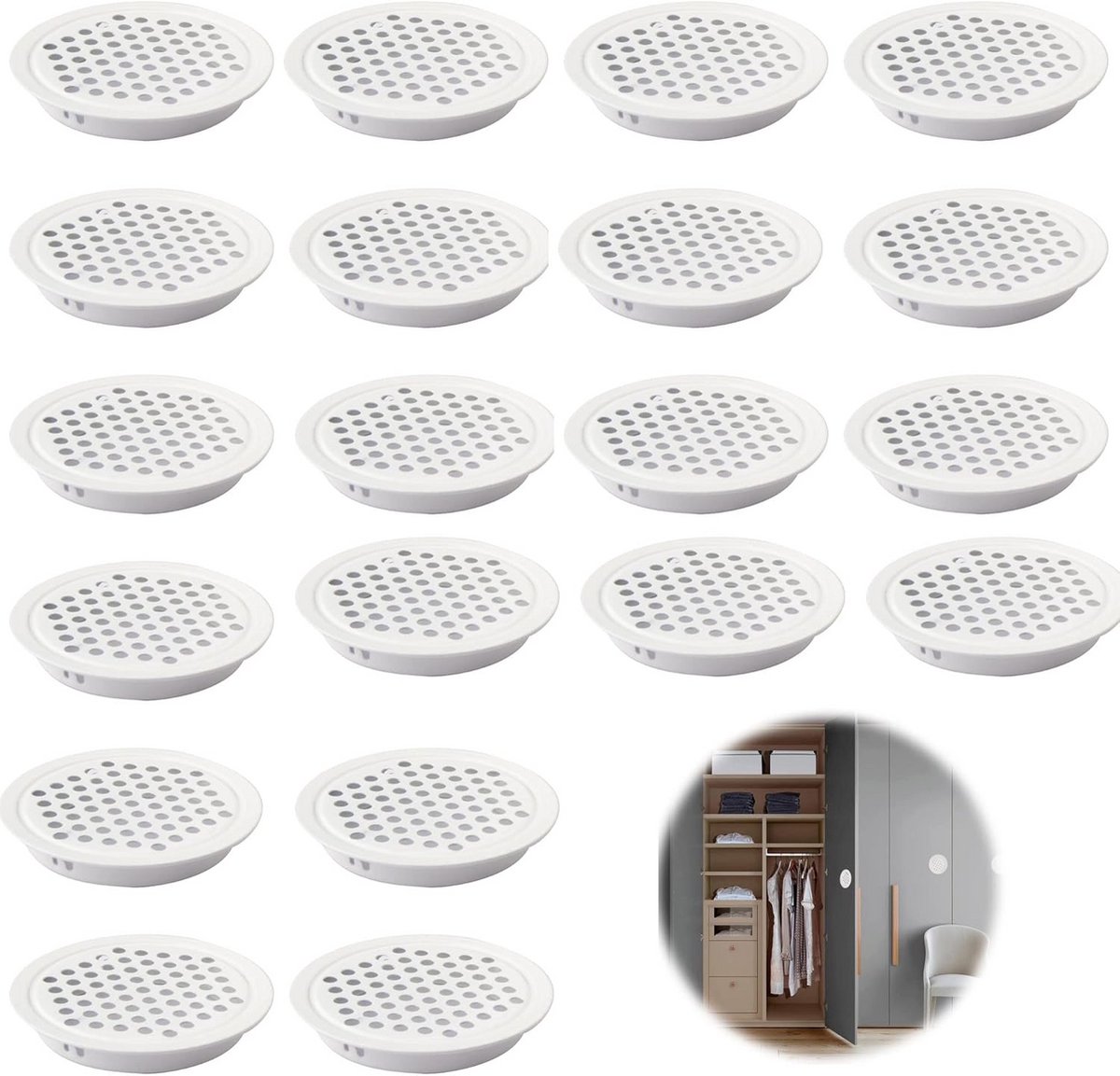 Ventilatie Rooster - Luchtgaten - Kast Ventilatie - Roestvrij Staal - 35mm 20 Stuks - Wit