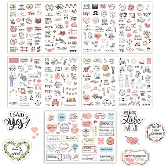 Dailygoods- Stickers Bruiloft 266 Stuks - Transparante Stickers - Gastenboek Decoratie - Vintage Patroon - Scrapbooking - Duurzame Kwaliteit - Decoratiestickers