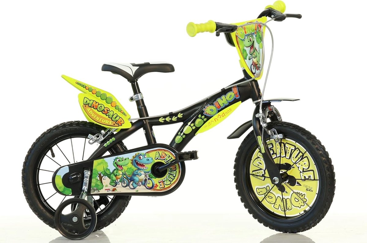 Kinderfiets Dinosaurus - Loopfiets - Buiten Spelen - Stevig Stalen Frame - 14 inch - Zwart en Groen