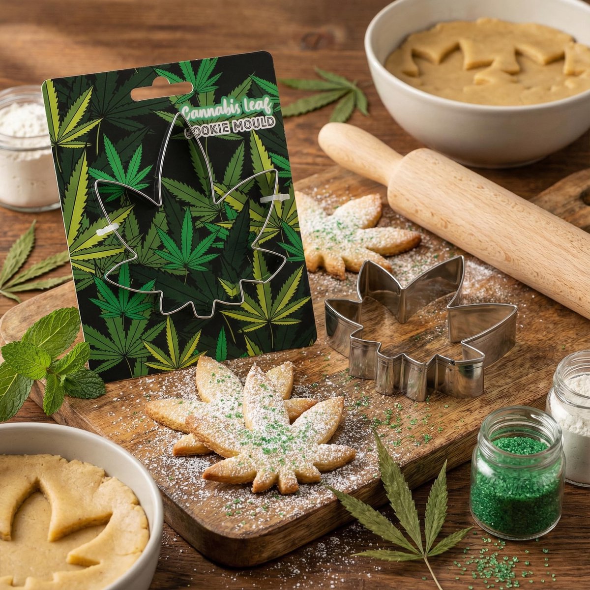 Dailygoods- Uitsteekvormen set van 2 - Koekjes uitsteekvormpjes - Hennepblad uitsteekvorm - Roestvrij staal - Creatief bakaccessoire - Geschikt voor levensmiddelen - Koekjesuitsteekvorm