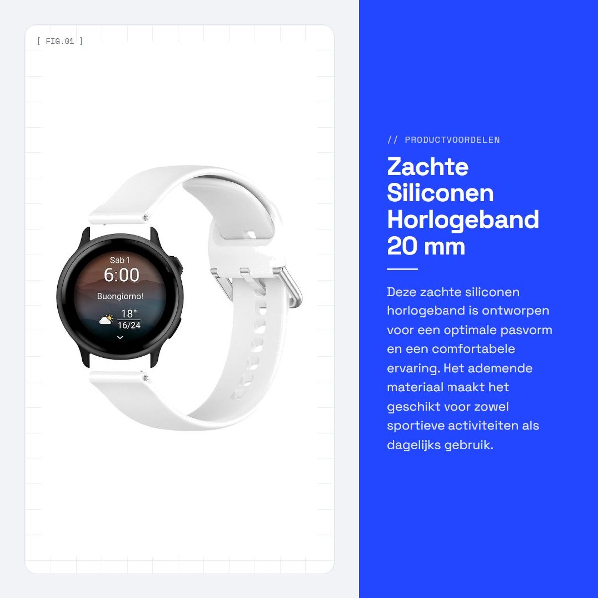 Dailygoods - Zachte Siliconen Horlogeband 20 mm voor Smartwatch
