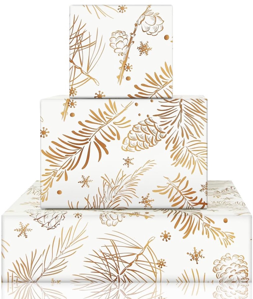 Dailygoods- Inpakpapier Goudfolie - 6 Vellen - 50x70 cm - Holografisch Patroon - Luxe Cadeauverpakking - Dennenappel/Dennentak - Cadeaupapier