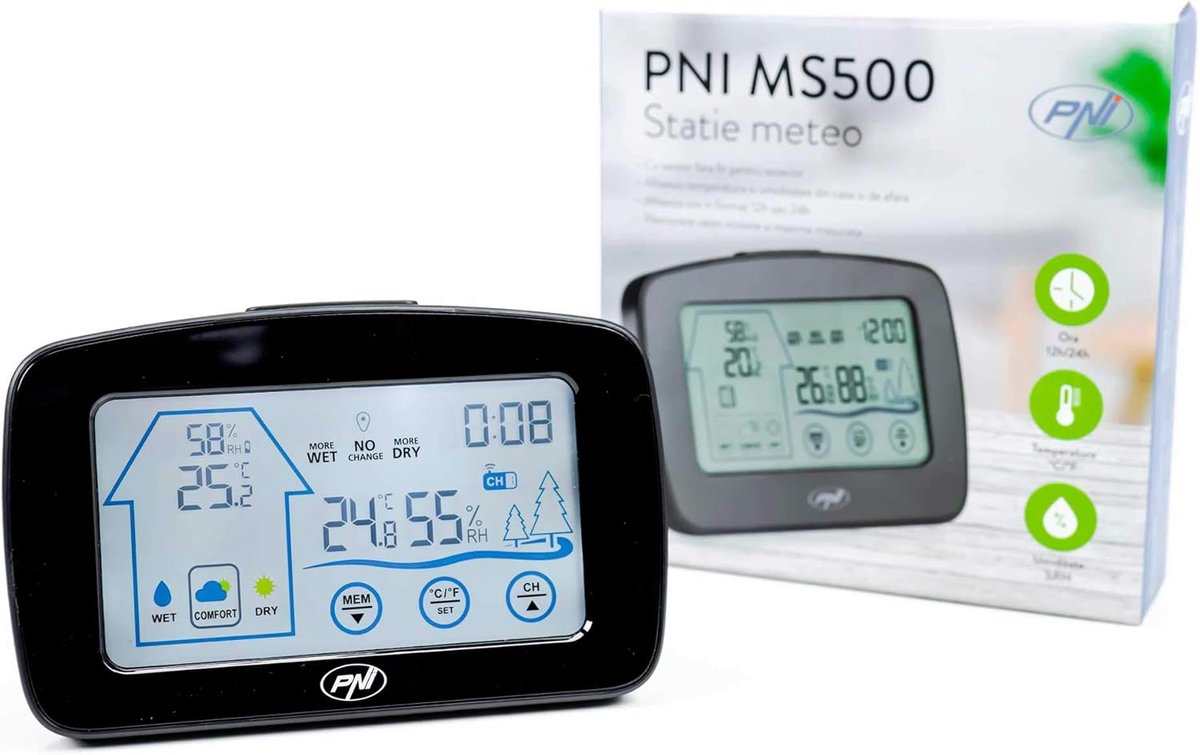 Weerstation Buiten - Binnen Buiten - Klimaat Monitoren - Draadloze Sensor - 50 Meter - Zwart
