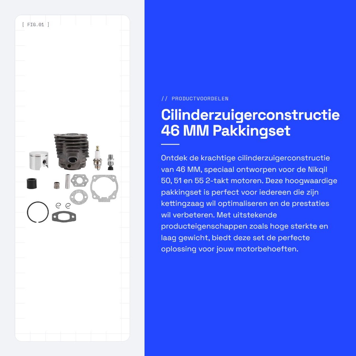 Dailygoods- Cilinderzuigerconstructie 46 MM - Pakkingset - 2-takt Motorbevestigingsset - Kettingzaag - Schokabsorberend - Hoogwaardige Reserveonderdelen - Cilinderset