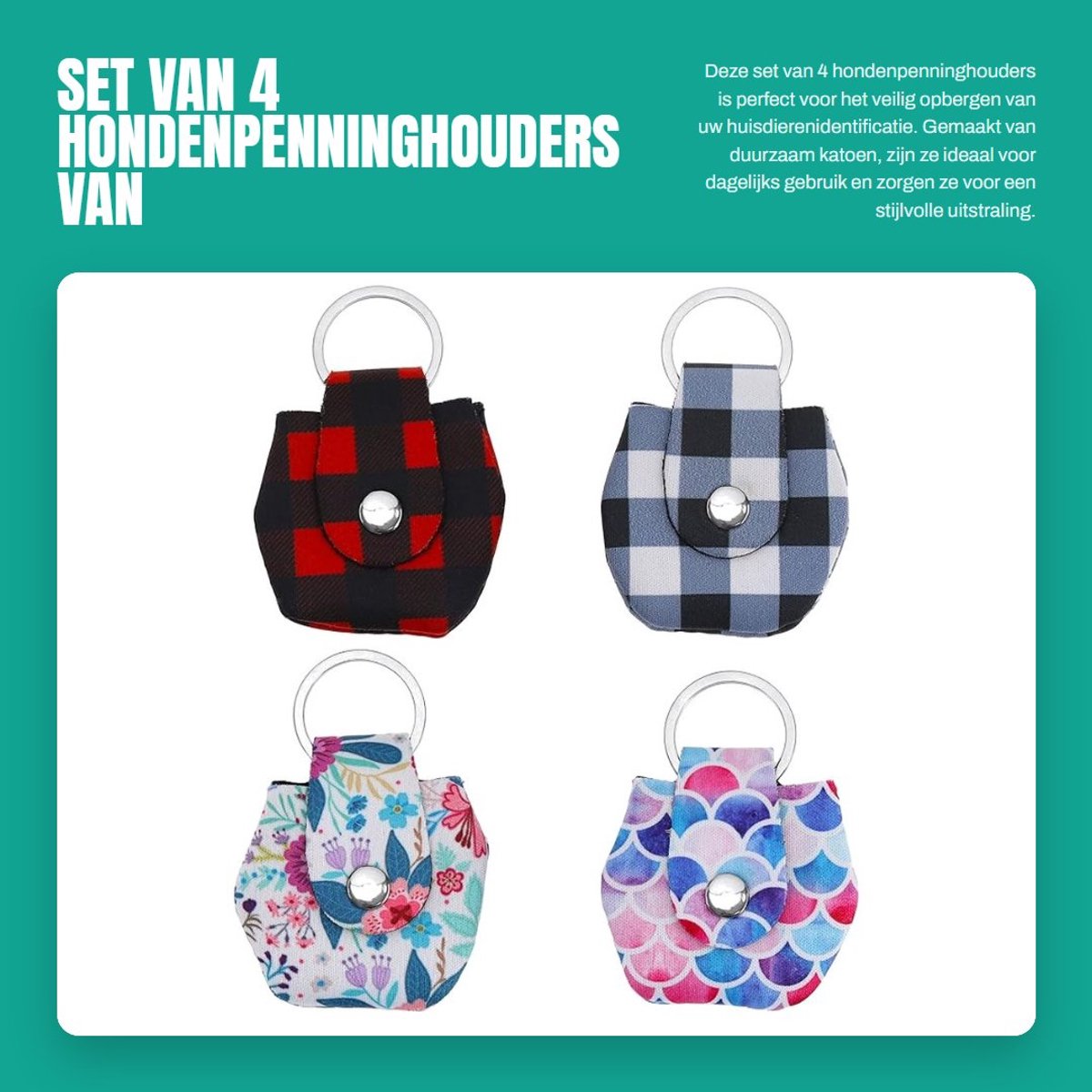 Dailygoods- Geluiddemper 4 Stuks - Hondenlabelhouder - Katoenen Stof - Duurzaam - Slijtvast - 6 x 5,7 cm - Hondenpenning