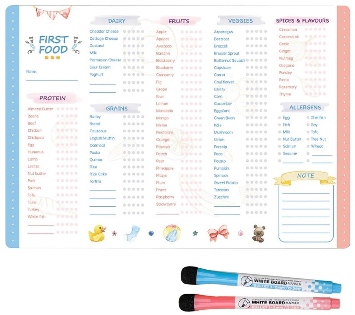 Dailygoods - Eerste Voedsel Tracker voor Baby's met Magnetische Voedselgrafiek