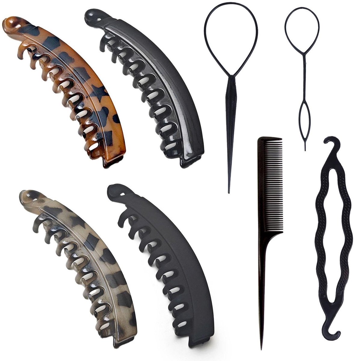 Dailygoods- Haarspelden 8-delig - Haarclips 4-delig - Antislip - Duurzaam - Kunststof/Metaal - Grootte 13-20 cm - Haarklemmen