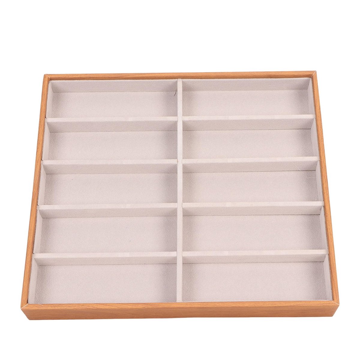 Dailygoods- Zonnebril Organizer Grote Capaciteit - 10 Roosters - Massief Hout - PU-leer - Eyewear Display Case - Open Zicht - Brillenbox