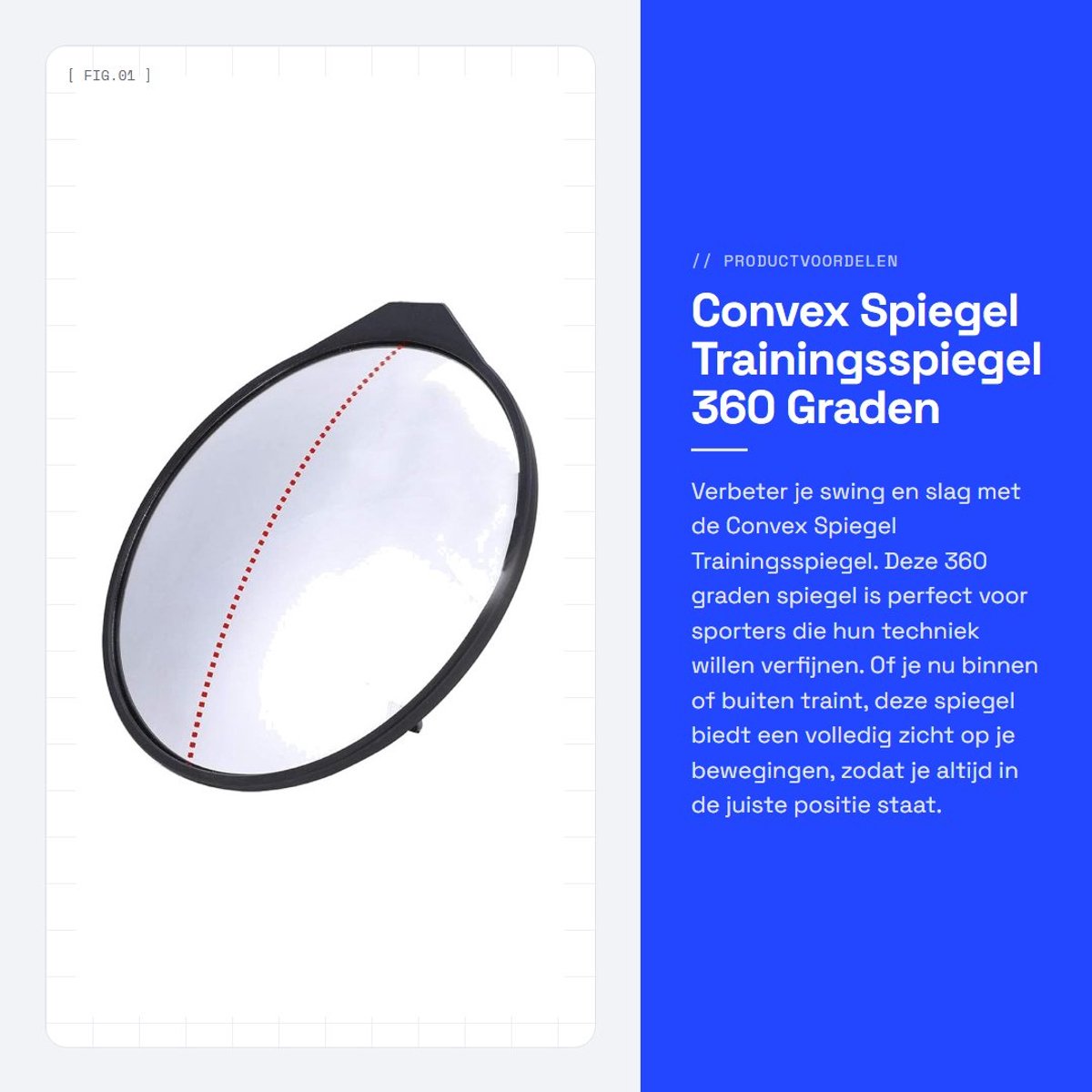 Dailygoods - Convex Spiegel Trainingsspiegel - 360 Graden Zicht - Ideaal voor Sporttraining - 25x25 cm - Hoogwaardig Acryl - Geschikt voor binnen en b...