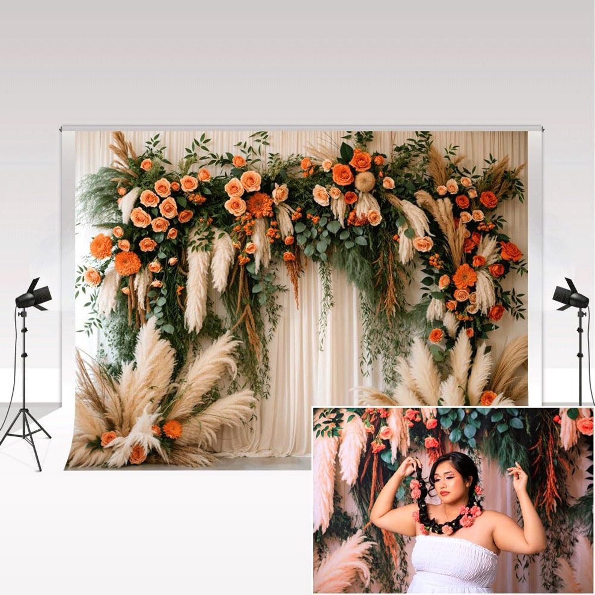 Dailygoods- Fotografie Achtergrond 2,2 x 1,5 m - Boho Bloemen - Microvezel - Decor - Bruidsdouche - Verjaardag - Schokbestendig materiaal - Fotografie Backdrop