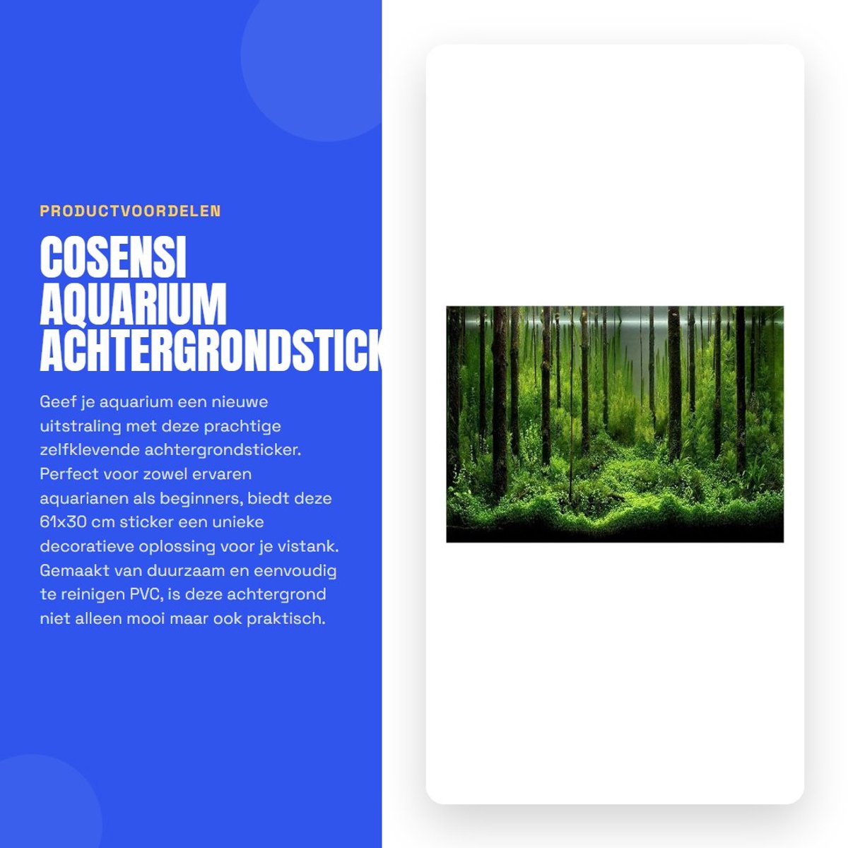 Dailygoods- Achtergrondsticker PVC 61x30 cm - Zelfklevend - Duurzaam - Waterdicht - Slijtvast - Eenvoudige installatie - Aquariumachtergrond