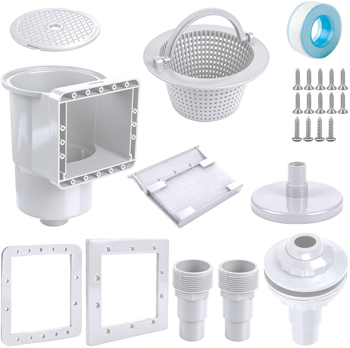 Dailygoods- Skimmerset voor bovengrondse zwembaden - Wandskimmer met afzuigmond - Grote skimmermand - Slangaansluiting 32/38 mm - Inclusief afdichting voor stalen wand - Geschikt voor zelf te snijden opening - Zwembadskimmer