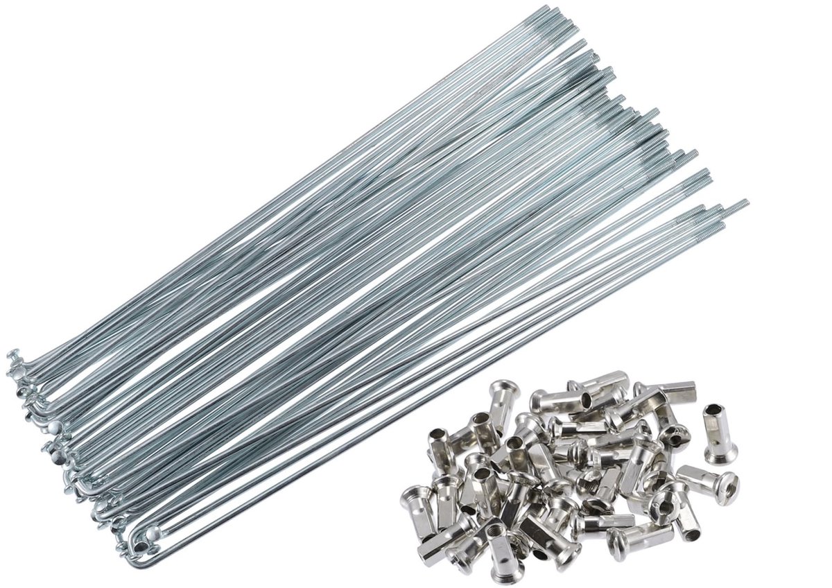 Dailygoods- Spaken 40 Stuks - Koolstofstaal - 12G - 210 mm - Zilverkleurige Nippels - Schokbestendig - Taaiheid en Slagvastheid - Fietsvelgspaken