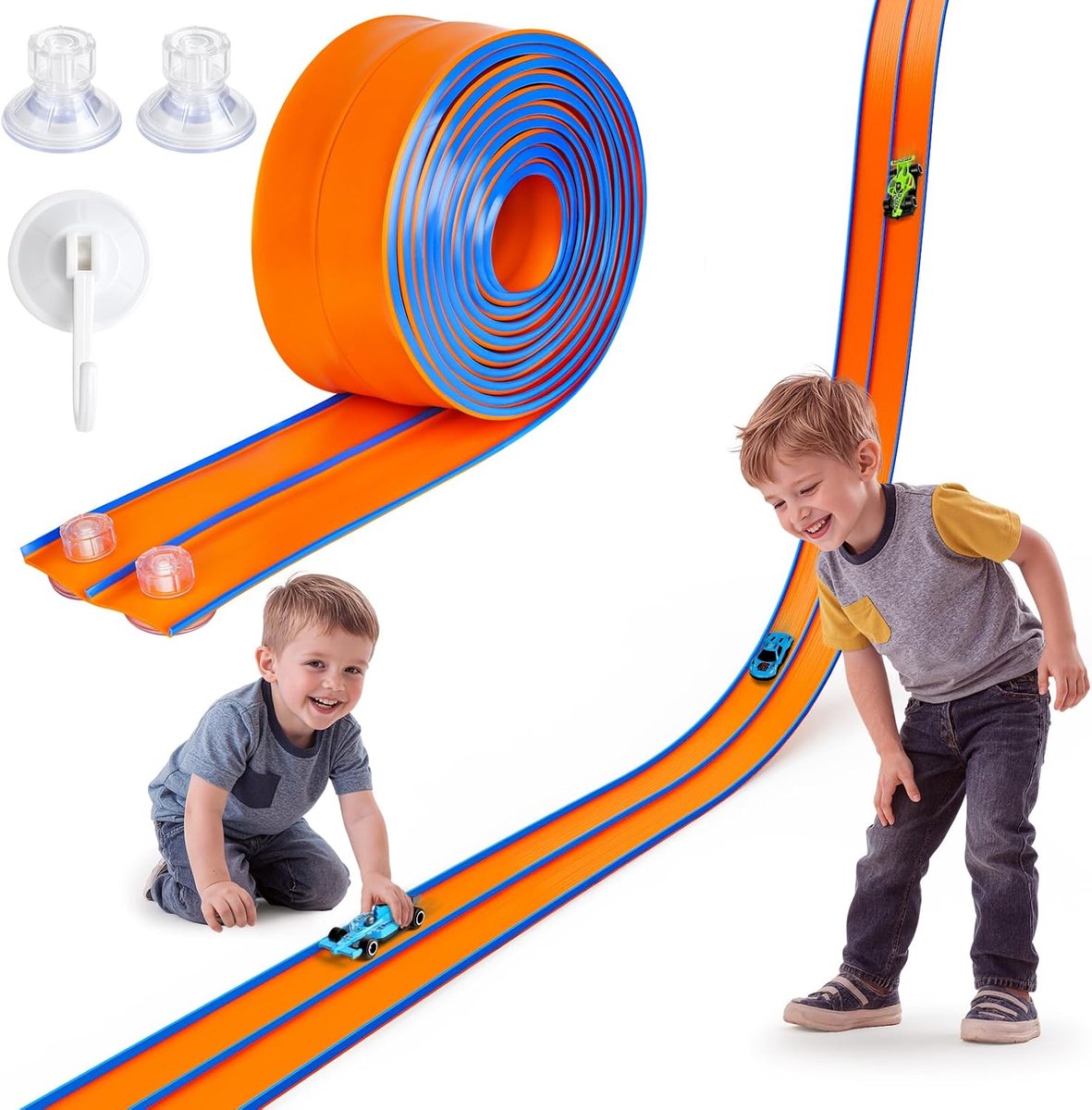 Racebaan Set - Flexibele Baan - Uren Speelplezier - 45 Meter Lengte - 1 cm Hoog - Blauw Oranje