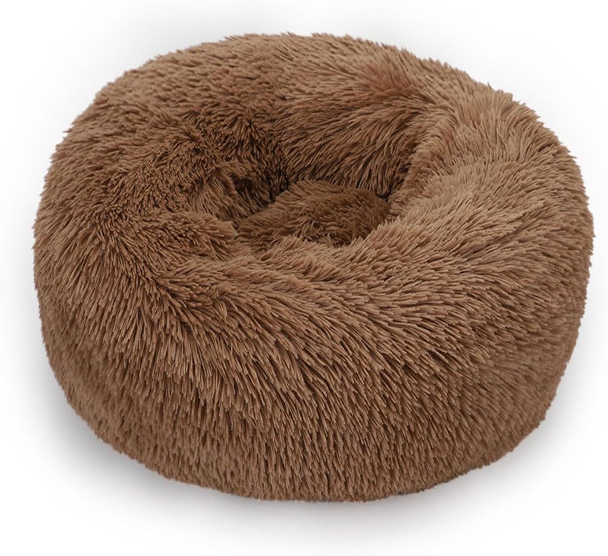 Ronde zachte donut bed voor kat en hond - wasbaar en afneembaar omslagzeil - lichtbruin - 80 cm